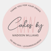 Bakkerijtaart Custom Monogram Logo Roze Ronde Sticker (Voorkant)