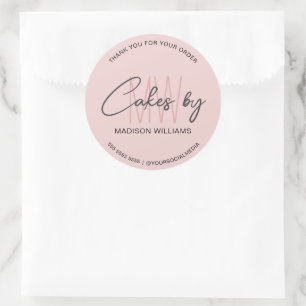 Bakkerijtaart Custom Monogram Logo Roze Ronde Sticker