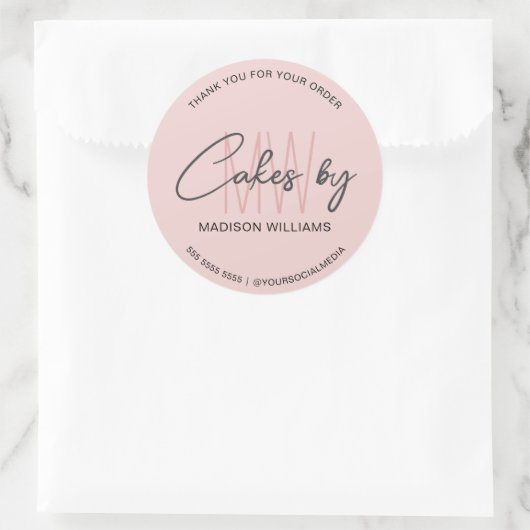 Bakkerijtaart Custom Monogram Logo Roze Ronde Sticker (Tas)