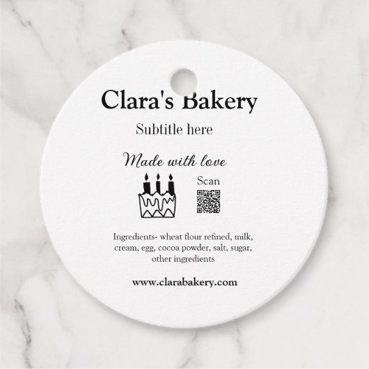 Bakkerijtaart en ingrediënten gemaakt met liefde q bedankjes labels (Voorkant)