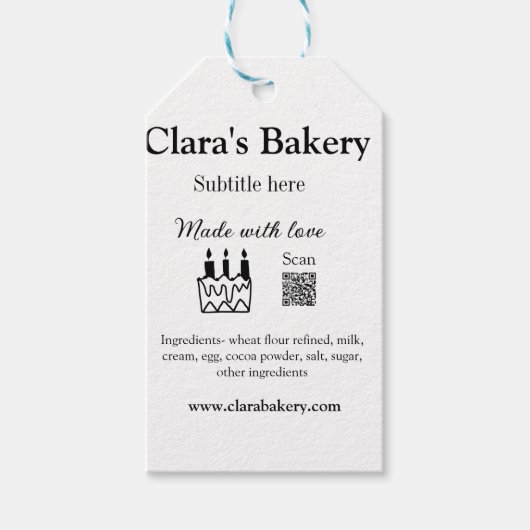 Bakkerijtaart en ingrediënten gemaakt met liefde q cadeaulabel (Voorkant)