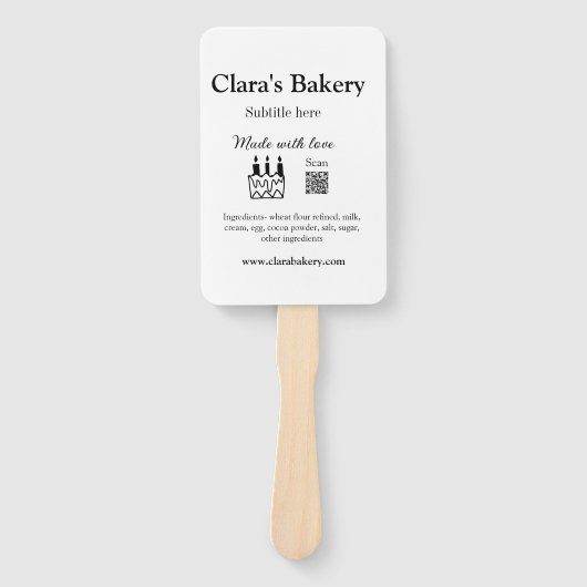 Bakkerijtaart en ingrediënten gemaakt met liefde q handwaaier (Voorkant)