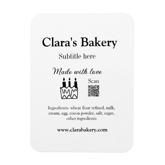 Bakkerijtaart en ingrediënten gemaakt met liefde q magneet (Verticaal)