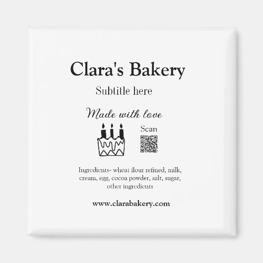 Bakkerijtaart en ingrediënten gemaakt met liefde q magneet (Voorkant)