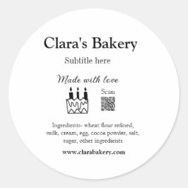 Bakkerijtaart en ingrediënten gemaakt met liefde q ronde sticker