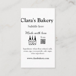 Bakkerijtaart en ingrediënten gemaakt met liefde q visitekaartje