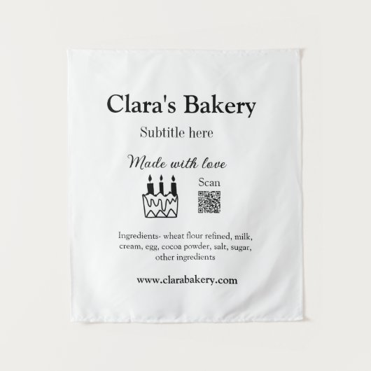 Bakkerijtaart en ingrediënten gemaakt met liefde q wandkleed (Voorkant)