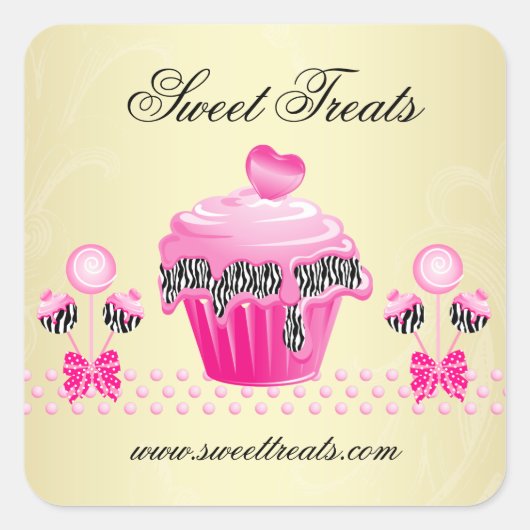 Bakkerijtaart Poppen Cupcake Roze Goud Zebra Vierkante Sticker (Voorkant)