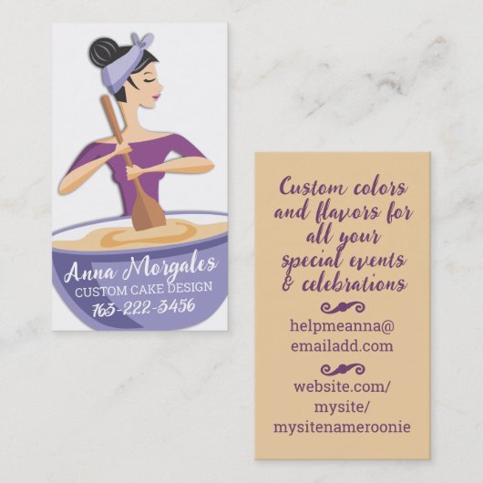 Bakkerijvrouw visitekaartjes voor het mengen van b (Voorkant / Achterkant)