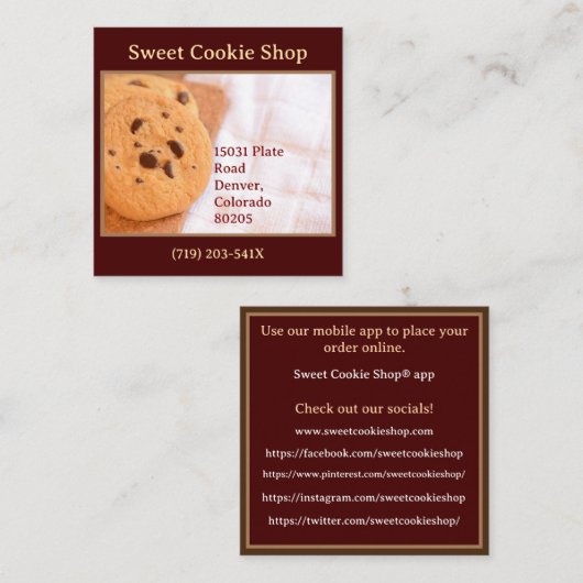Bakkerijwinkel Baker Cookie Vierkante Visitekaartje (Voorkant / Achterkant)