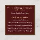 Bakkerijwinkel Baker Cookie Vierkante Visitekaartje (Achterkant)