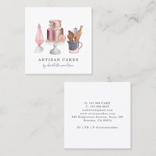 Bakkerijzetmeelmaker Waterverf Vierkante Visitekaartje (Voorkant / Achterkant)