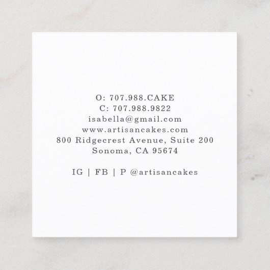 Bakkerijzetmeelmaker Waterverf Vierkante Visitekaartje (Achterkant)
