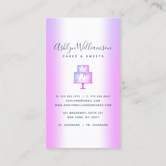 Bakkerkwaren Paarse glitter Drip Pastry Chef Luxur Visitekaartje (Achterkant)