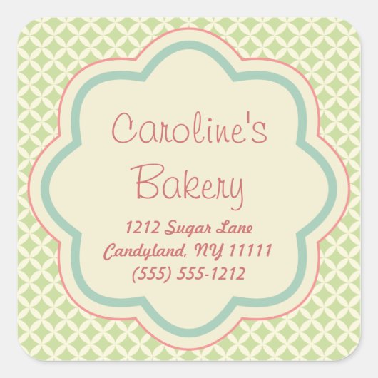 Bakkers en bakkerij Boutique Stickers, groen patro Vierkante Sticker (Voorkant)
