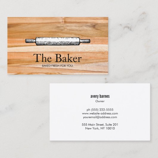 Bakker's Rolling Pin Bakkerij Catering Hout Visitekaartje (Voorkant / Achterkant)