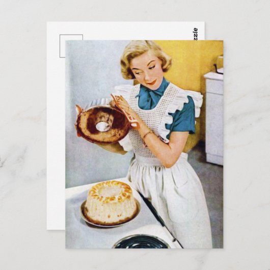 bakkersdame voor retro -  cake briefkaart (Voorkant / Achterkant)