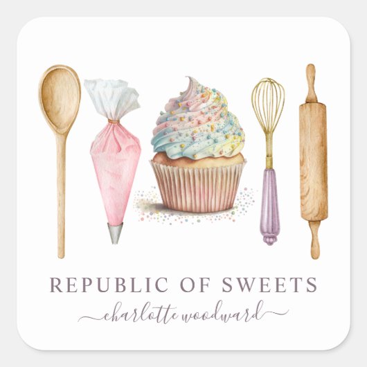 Bakkersgebak Chef-kok Baker's gebruiksvoorwerpen P Vierkante Sticker (Voorkant)