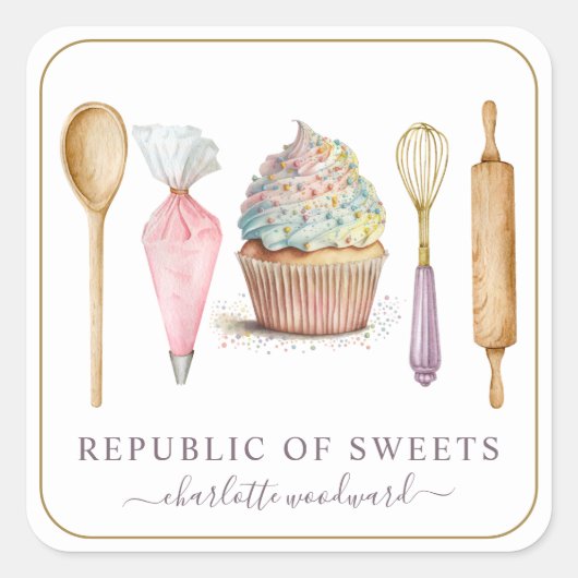 Bakkersgebak Chef-kok Baker's gebruiksvoorwerpen P Vierkante Sticker (Voorkant)