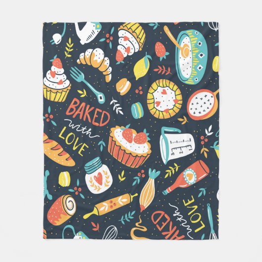 Bakkersretro naadloos patroon met stippen en flora fleece deken (Voorkant)