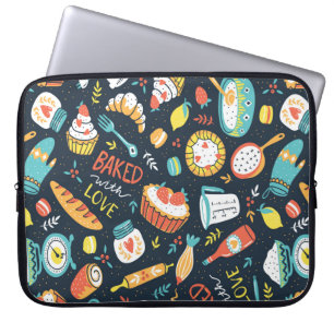 Bakkersretro naadloos patroon met stippen en flora laptop sleeve