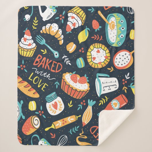 Bakkersretro naadloos patroon met stippen en flora sherpa deken (Voorkant)