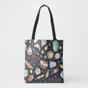 Bakkersretro naadloos patroon met stippen en flora tote bag