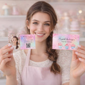 Bakkersroze paarse glitter foto QR-code Visitekaartje
