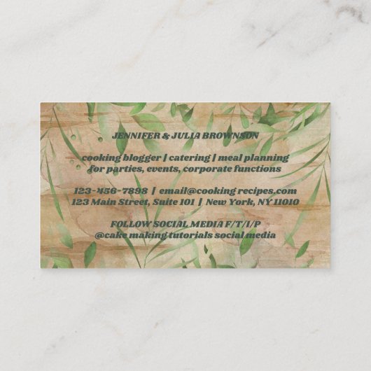 Bakkerswaren Koekkervisjes groen goud Visitekaartje (Achterkant)