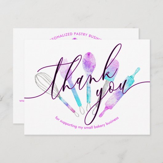 Bakkerswerktuigen voor gebak holografisch bedankt briefkaart (Voorkant / Achterkant)