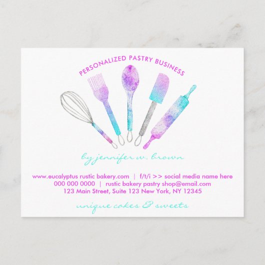 Bakkerswerktuigen voor gebak holografisch bedankt briefkaart (Achterkant)