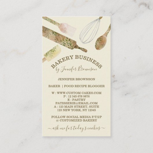 Bakketartikelen Catering Cook Chef ivoor Visitekaartje (Achterkant)