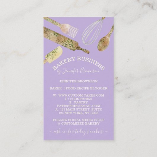 Bakketartikelen Catering Cook Chef paars Visitekaartje (Achterkant)