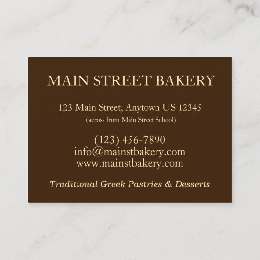 Baklava Dessert Pastry Greek Food Bakery Diner Visitekaartje (Achterkant)