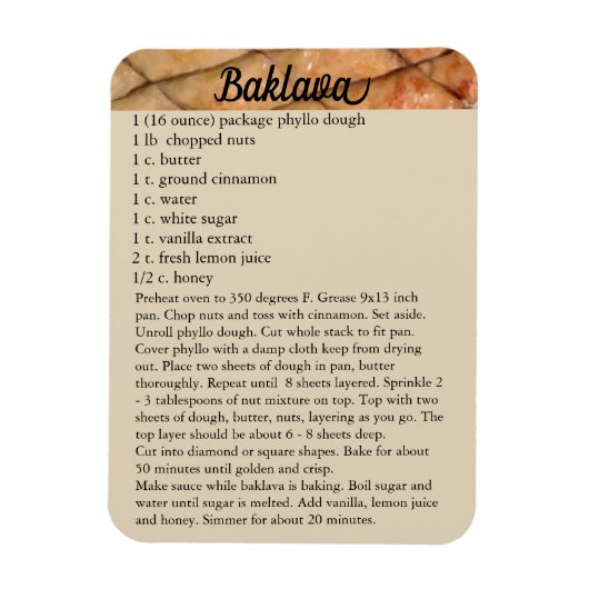 Baklava Recipe Magnet Fridge Holiday Baking Magneet (Verticaal)