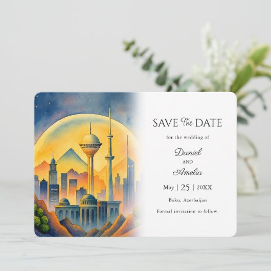 Bakoe, Azerbeidzjan Bestemming Opslaan van de datu Save The Date (Staand voorkant)