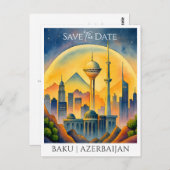 Bakoe Azerbeidzjan Waterverf Save the Date Briefkaart (Voorkant / Achterkant)
