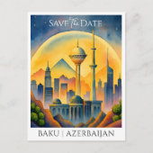 Bakoe Azerbeidzjan Waterverf Save the Date Briefkaart (Voorkant)