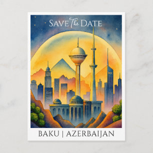 Bakoe Azerbeidzjan Waterverf Save the Date Briefkaart