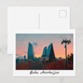 Bakoe-briefkaart met wolkenkrabben en vlammenwerpe briefkaart (Voorkant / Achterkant)