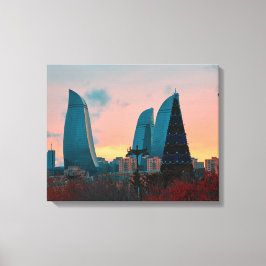 Bakoe skyline en vlam torens canvas afdruk