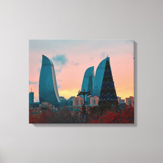Bakoe skyline en vlam torens canvas afdruk (Voorkant)