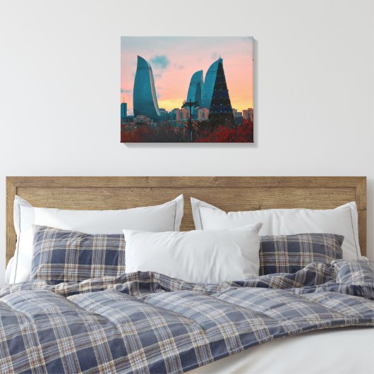 Bakoe skyline en vlam torens canvas afdruk (Insitu (Slaapkamer))