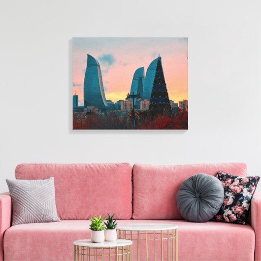 Bakoe skyline en vlam torens canvas afdruk (Insitu (Woonkamer))