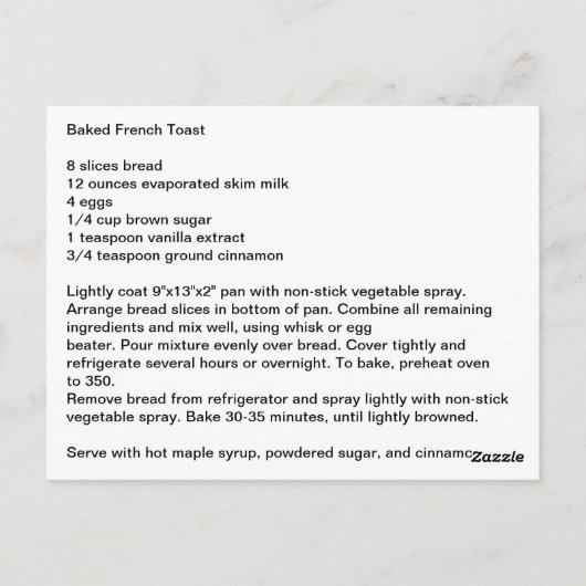 Baks French Toast Recipe Briefkaart (Achterkant)