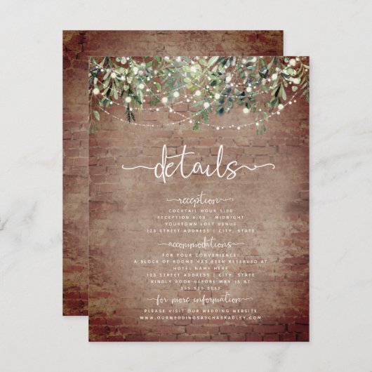Baksteen Botanische Trouwfeest Groene Verlichting  Informatiekaartje (Voorkant / Achterkant)
