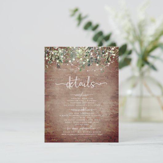 Baksteen Botanische Trouwfeest Groene Verlichting  Informatiekaartje (Staand voorkant)