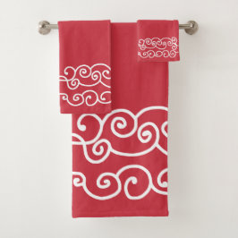 Baksteen rood met witte rollen bad handdoek