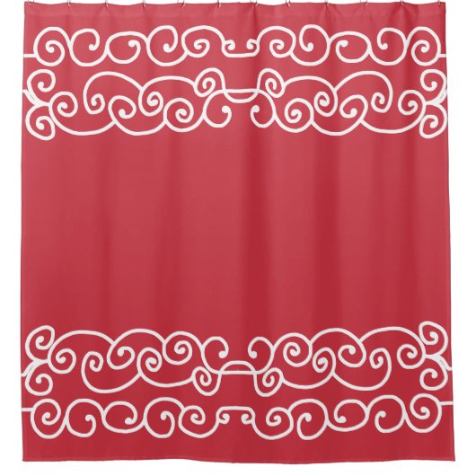 Baksteen rood met witte rollen douchegordijn (Voorkant)
