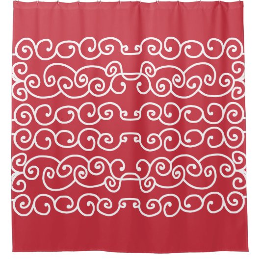 Baksteen rood met witte rollen douchegordijn (Voorkant)